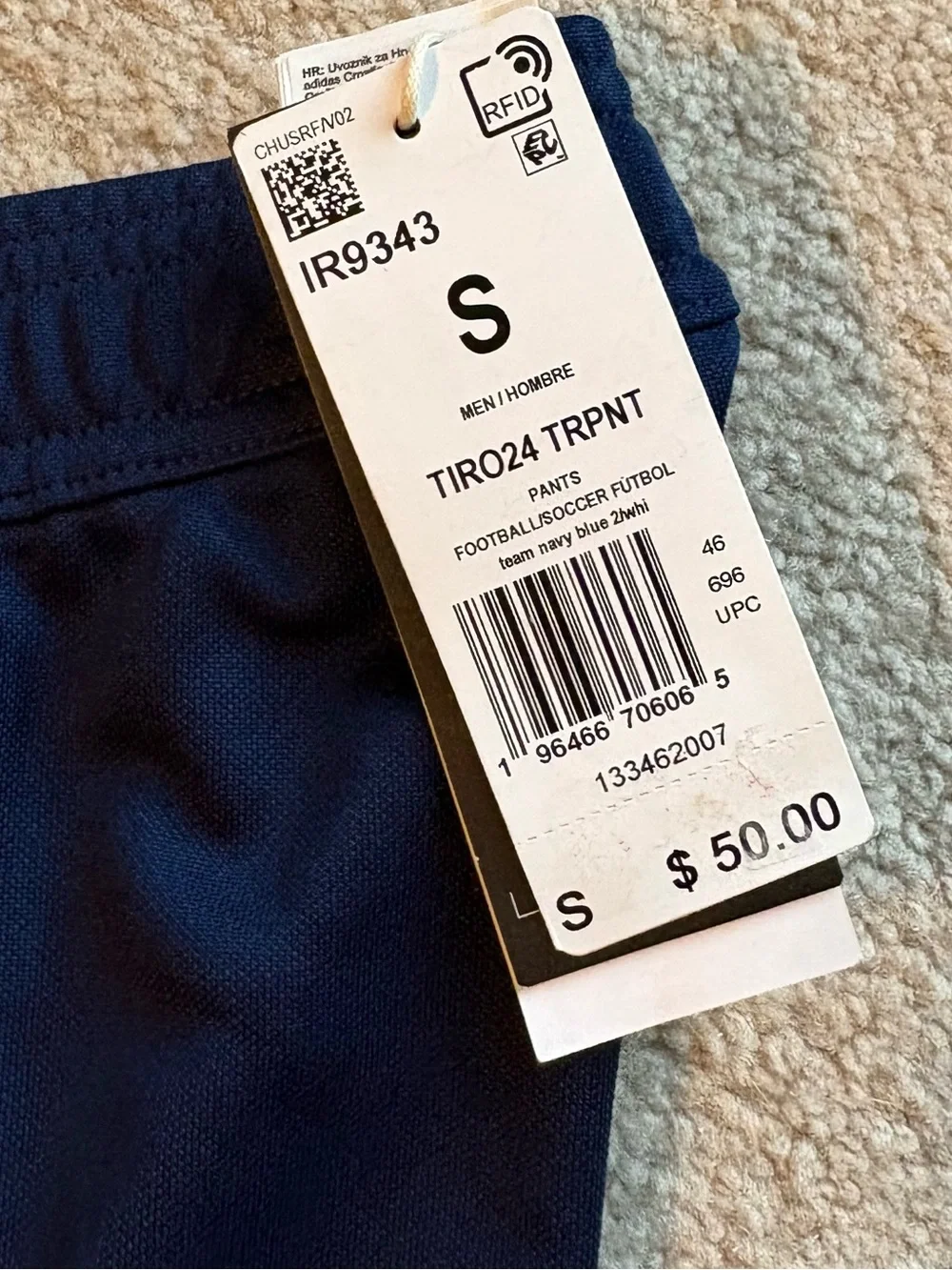 adidas Men’s Tiro Navy Blue & White Three-Stripe Jogger Track Pants small NWT